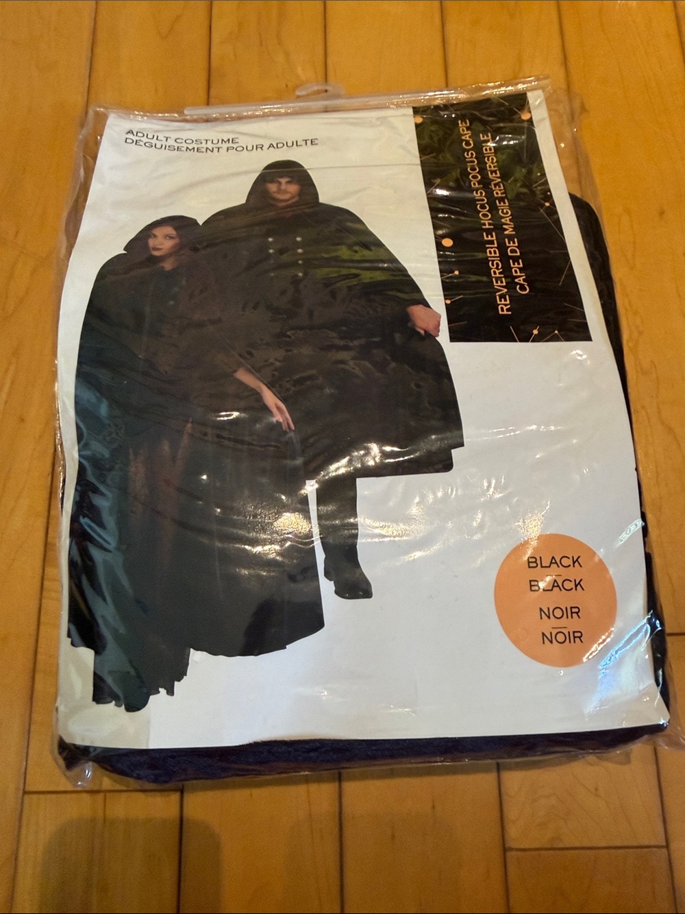 New Adult Black Reversible Hooded Hocus Pocus Cape - Unbranded